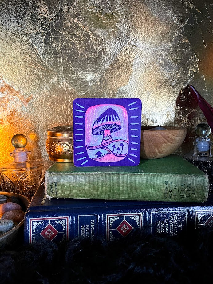 Purple Mushrooms Wood Coaster