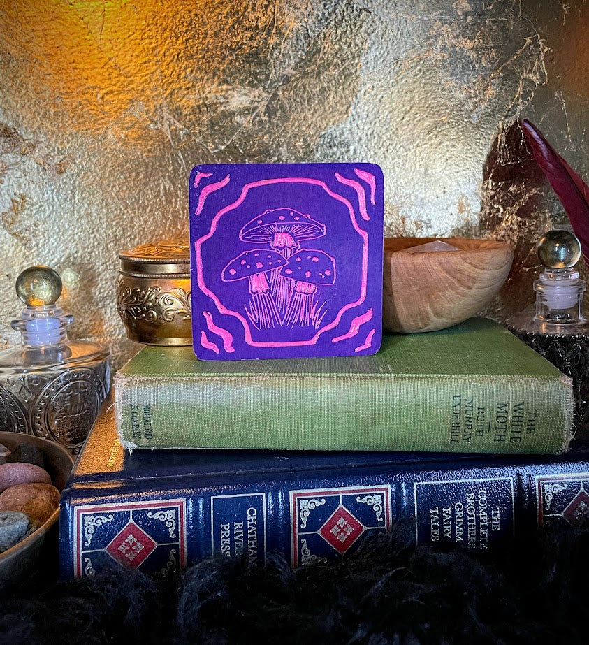 Purple Amanita Wood Coaster
