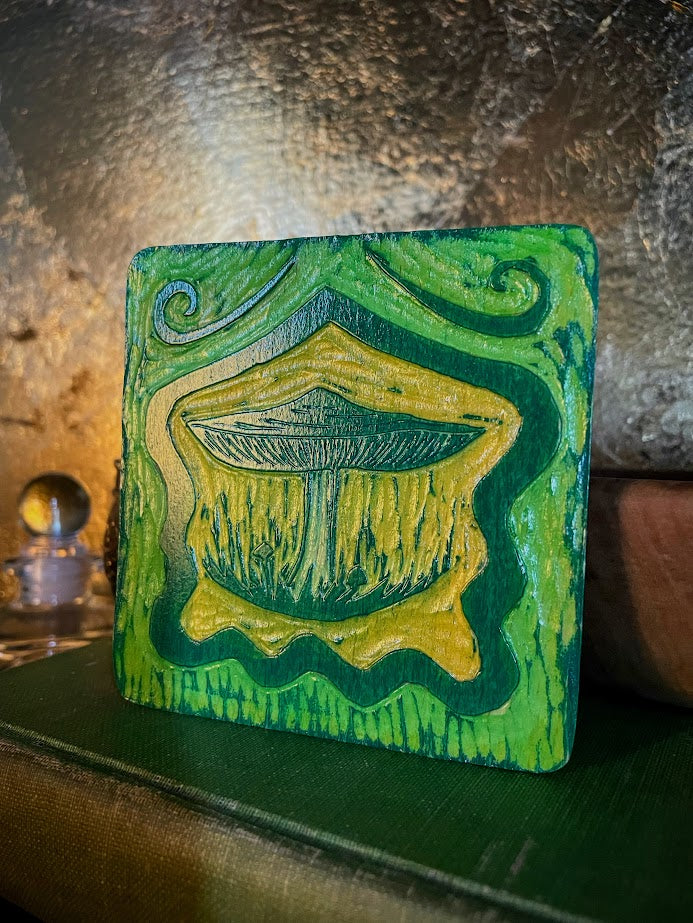 Green Mushroom Wood Coaster