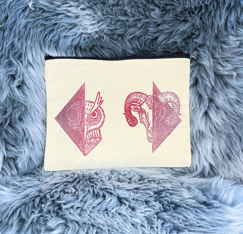 Owl and Ram Skull Medium Zipper Pouch