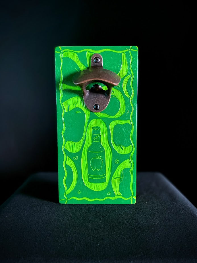 Apple Cider Magnetic Wood Wall Mount Bottle Opener