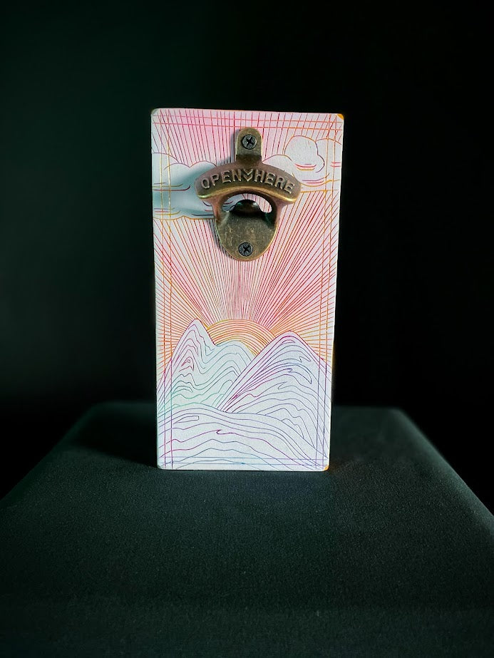 Pastel Sunset Magnetic Wood Wall Mount Bottle Opener