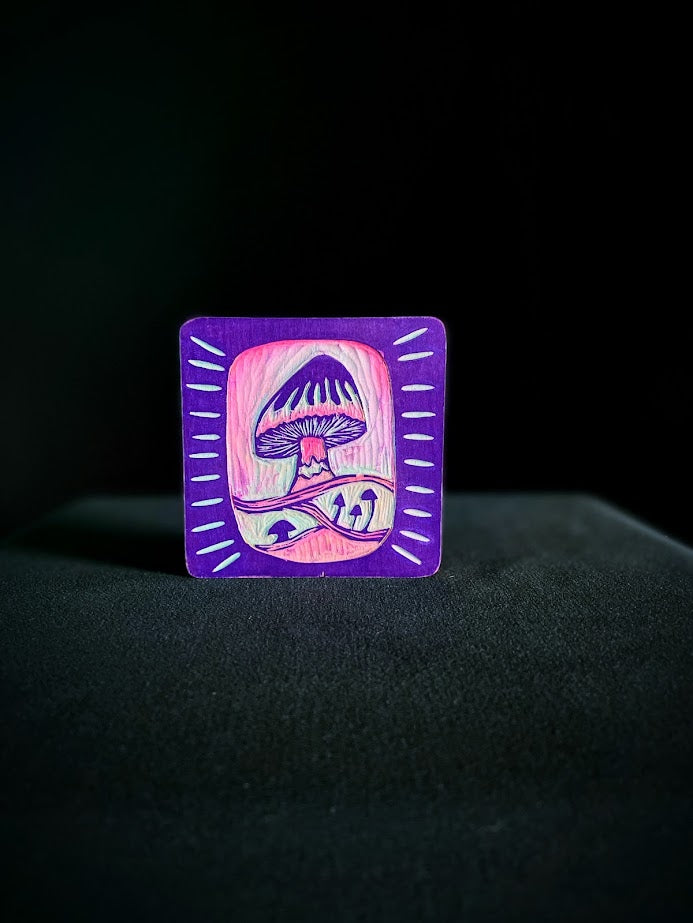 Purple Mushrooms Wood Coaster
