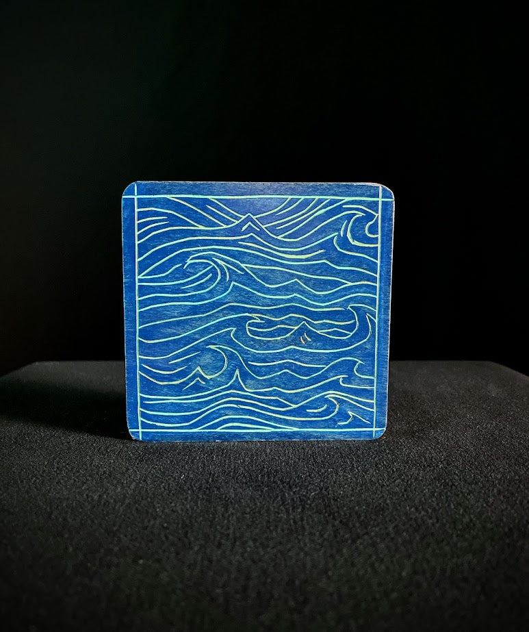 Blue Waves Wood Coaster
