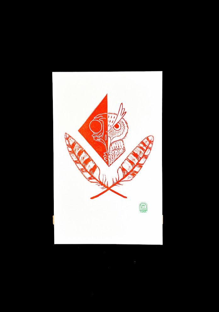 Owl and Feathers Print